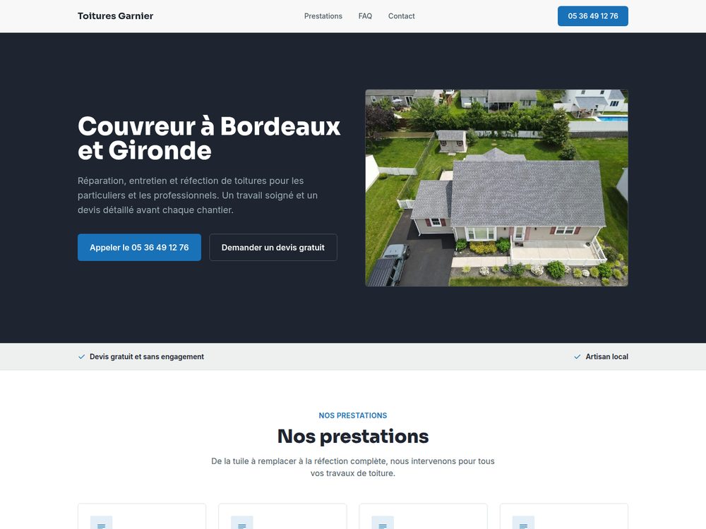 Site de démonstration pour un couvreur (entreprise fictive)