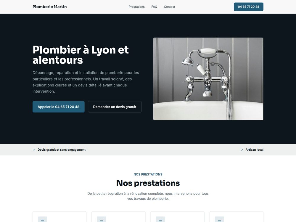 Site de démonstration pour un plombier (entreprise fictive)